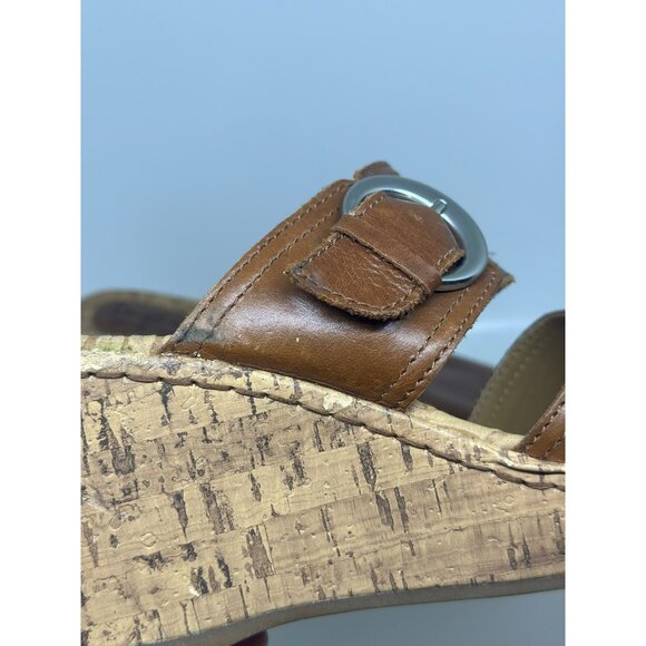 BOC Brown Leather Cork Wedge Sandals Buckle Heels C19023 Women Size 10 - Picture 7 of 10